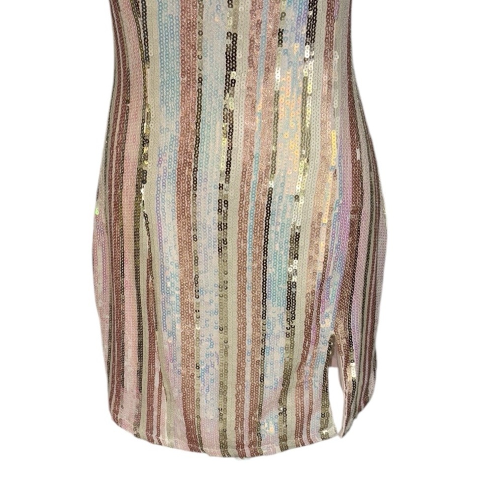 NWT Superdown Revolve Cicely Gold Iridescent Sequin One Shoulder Mini Dress - L - Picture 6 of 15